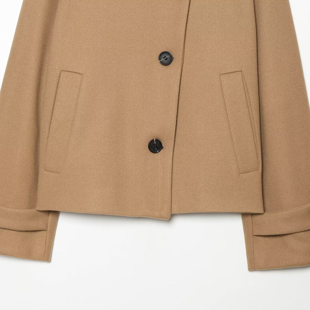 Women's Short Cape Jacket made of Wool Blend with High Roll Neck and Cuff Detail Mune Fashion