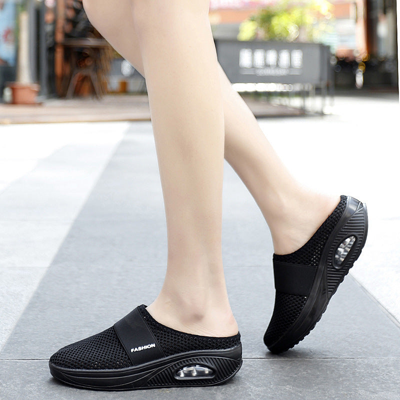 Women's slip-on shoes with breathable knitted upper material, elastic midfoot strap, and cushioning sole Mune Fashion