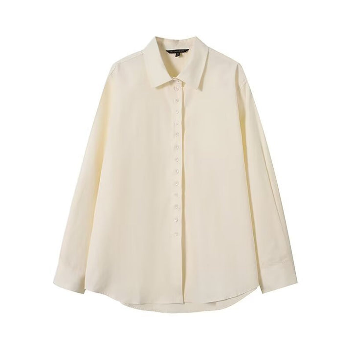 Women loose-fitting shirt blouse made of flowing material with continuous button placket Mune Fashion