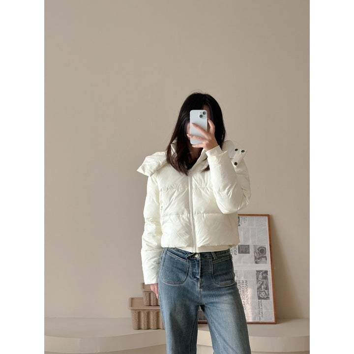 Ladies Short Quilted Cropped Jacket with Wide Lapel Mune Fashion