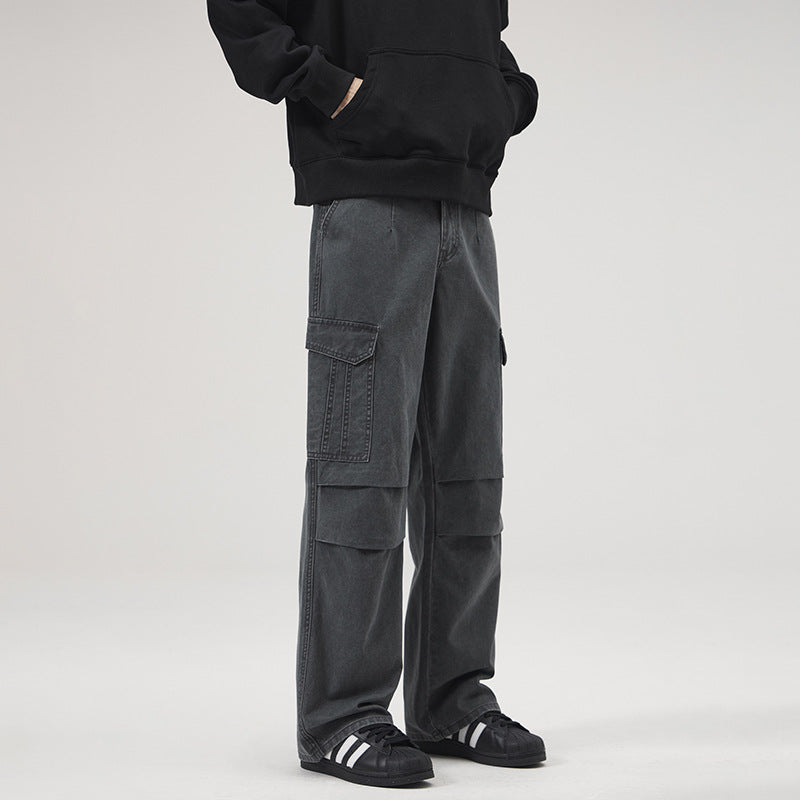 Men's Wide Cargo Pants in Palazzo Cut with Knee Panels and Patch Pockets Mune Fashion