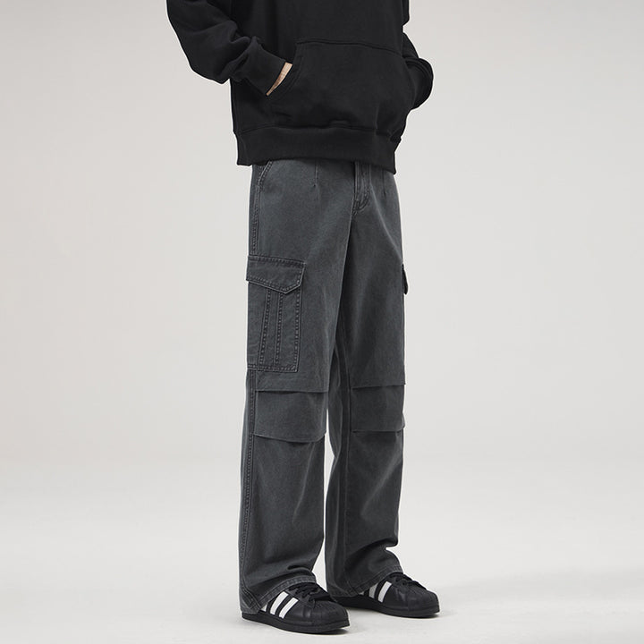 Men's Wide Cargo Pants in Palazzo Cut with Knee Panels and Patch Pockets Mune Fashion