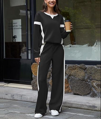 Women nan sports Lounge set with oversized sweatshirt, palazzo pants and side contrast stripes Mune Fashion