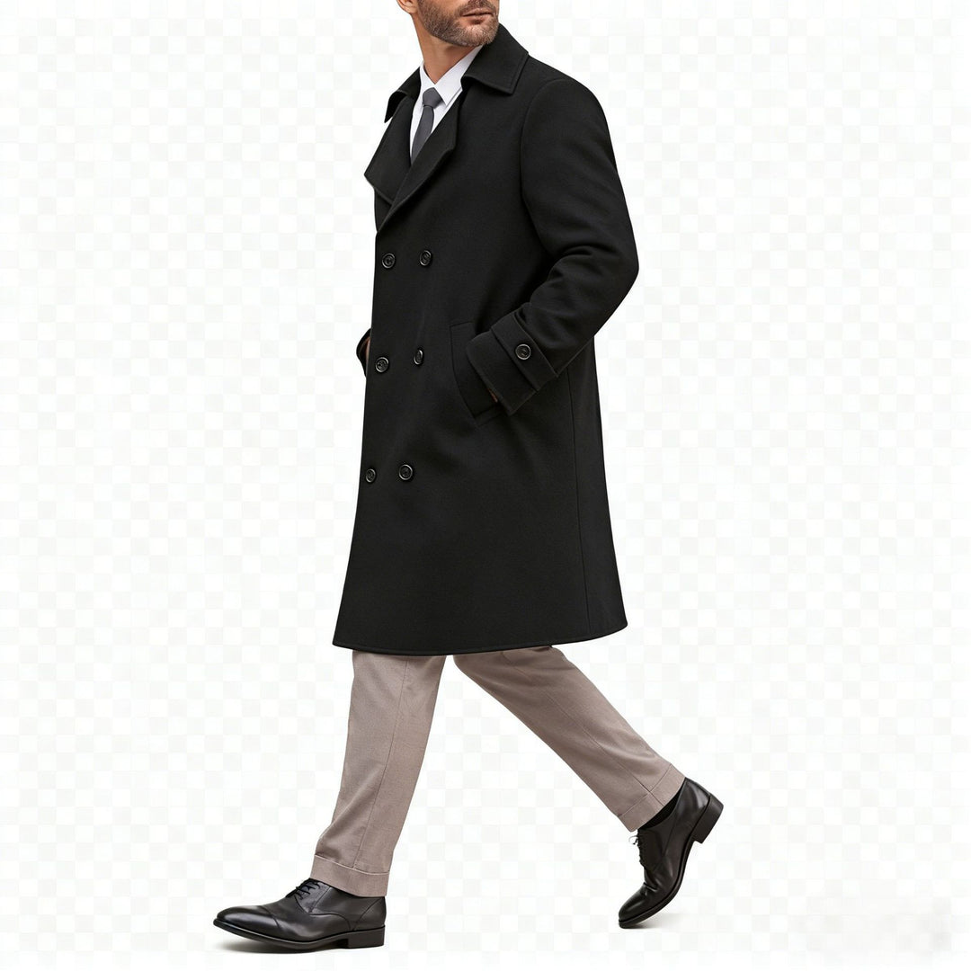Men's Elegant Double-Breasted Coat with Tailored Fit and Quilted Lining Mune Fashion