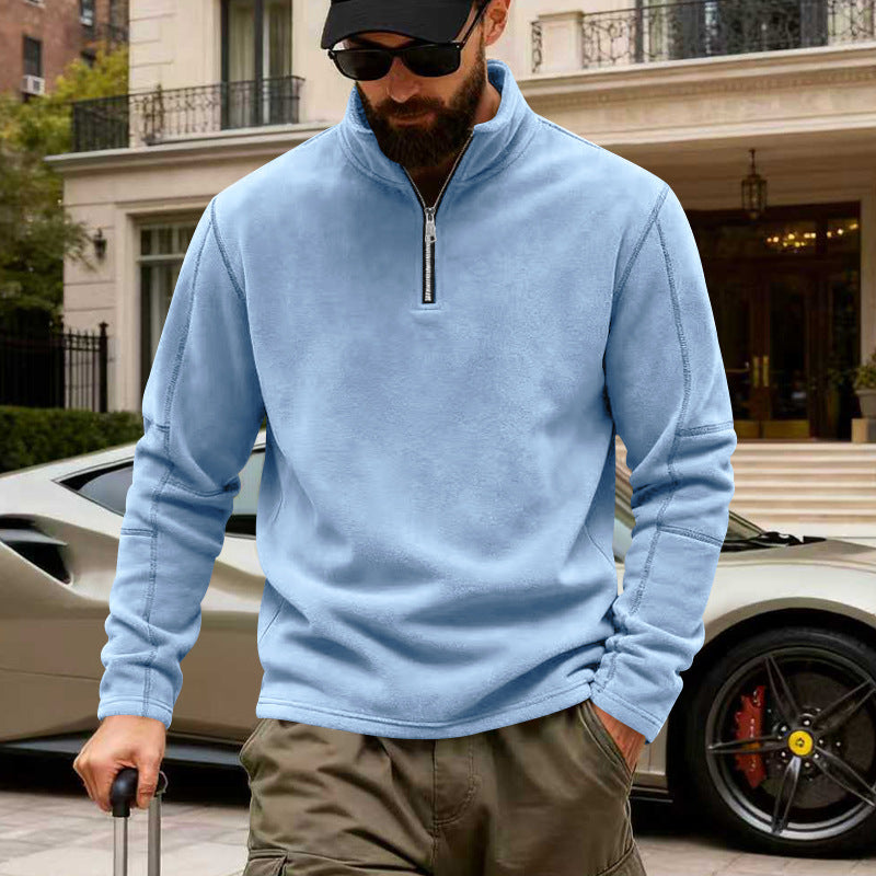 Men's lightweight fleece pullover with half zipper and stand-up collar Mune Fashion