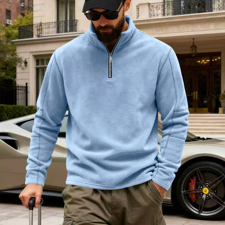 Men's lightweight fleece pullover with half zipper and stand-up collar Mune Fashion