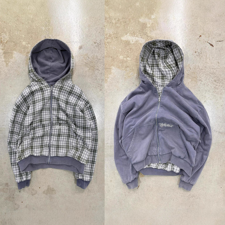 Unisex nan reversible hoodie jacket with checked lining, full zip and kangaroo pocket Mune Fashion