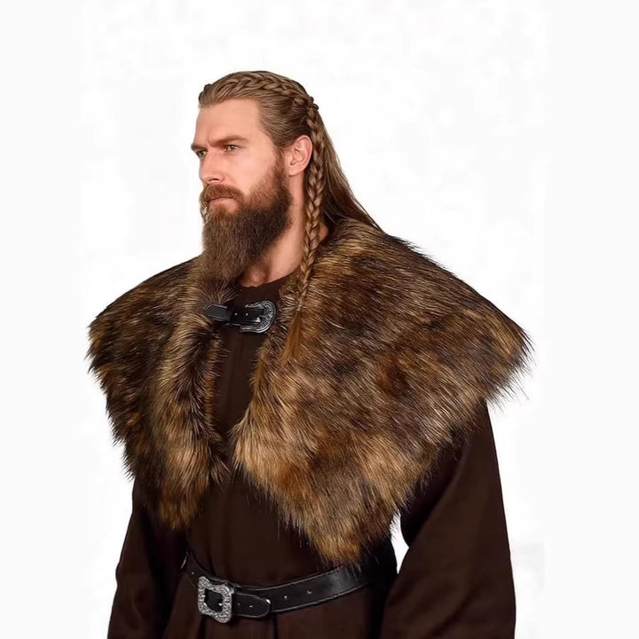 Men's shoulder cape made of faux fur in Viking style with adjustable buckle closure Mune Fashion
