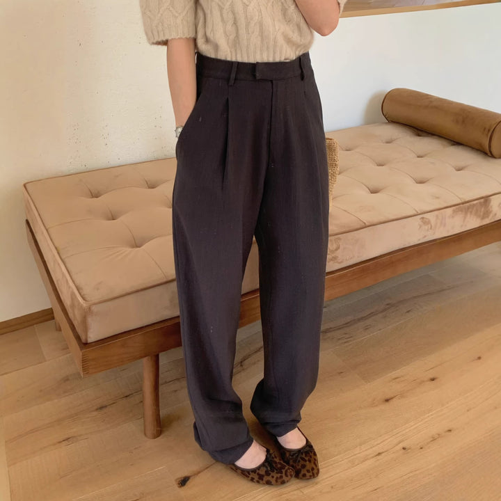 Damen Weite Schnitt Bundfaltenhose Mune Fashion