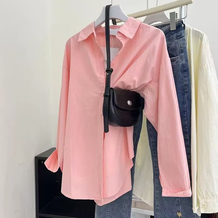 Women's light loose-fitting shirt blouse made of cotton blend with classic collar Mune Fashion