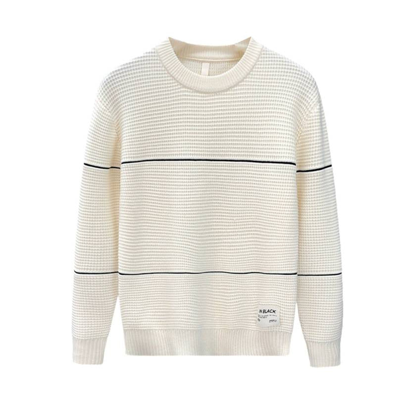 Unisex Structured Waffle Knit Sweater with Fine Contrast Stripes Mune Fashion