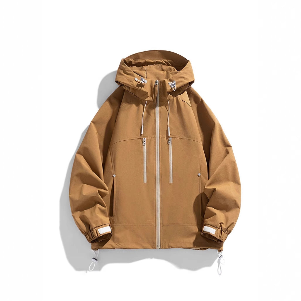 Unisex lightweight water-repellent hoodie jacket with two vertical zip chest pockets and adjustable hem Mune Fashion