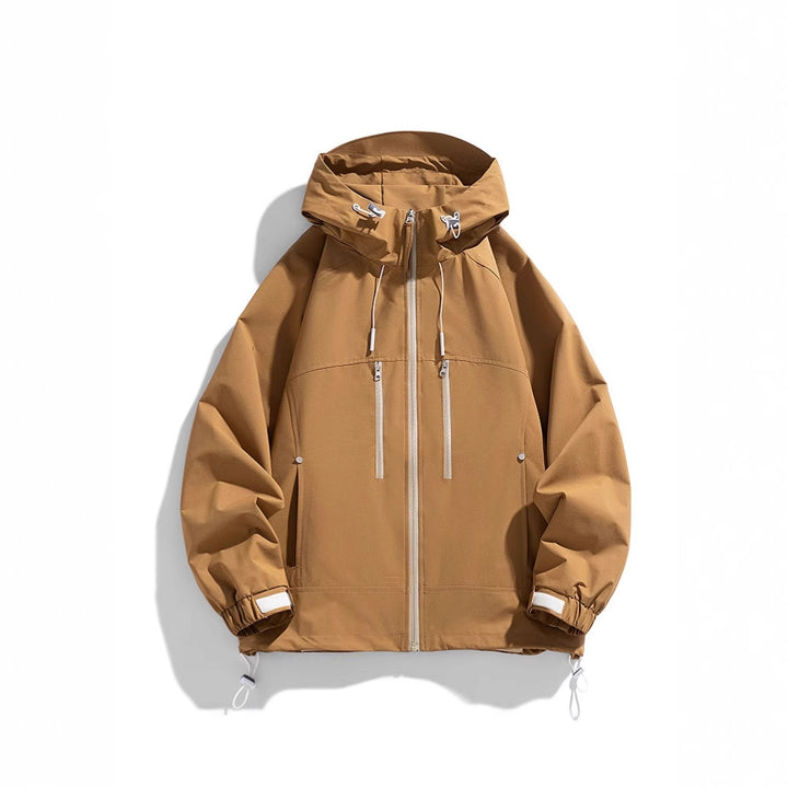 Unisex lightweight water-repellent hoodie jacket with two vertical zip chest pockets and adjustable hem Mune Fashion