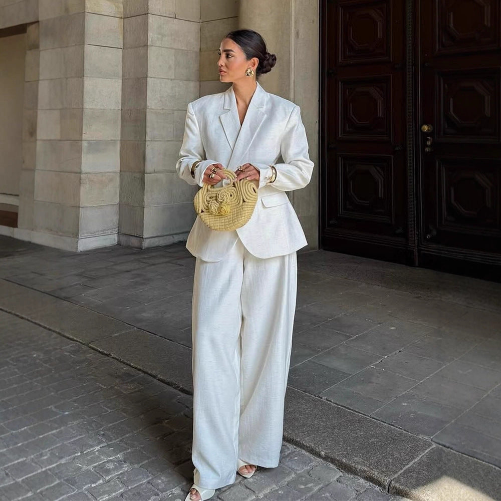 Women Oversized Linen Blazer with Structured Shoulder and Tailored Hem Mune Fashion
