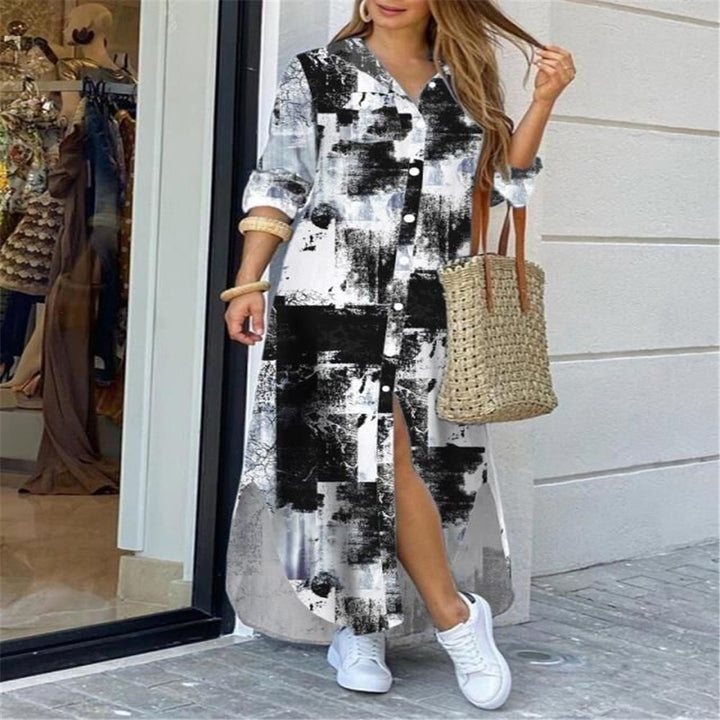 Ladies long shirt dress with floral pattern and side slit Mune Fashion