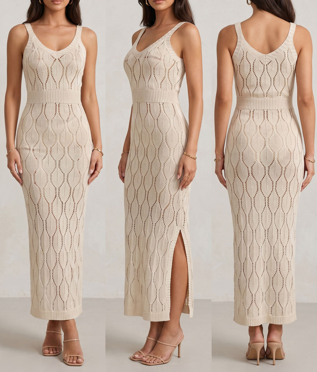 Ladies elegant knit maxi dress with side slits Mune Fashion