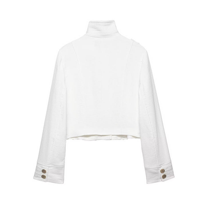 Ladies short jacket in military style made of bouclé with stand-up collar and decorative button placket Mune Fashion