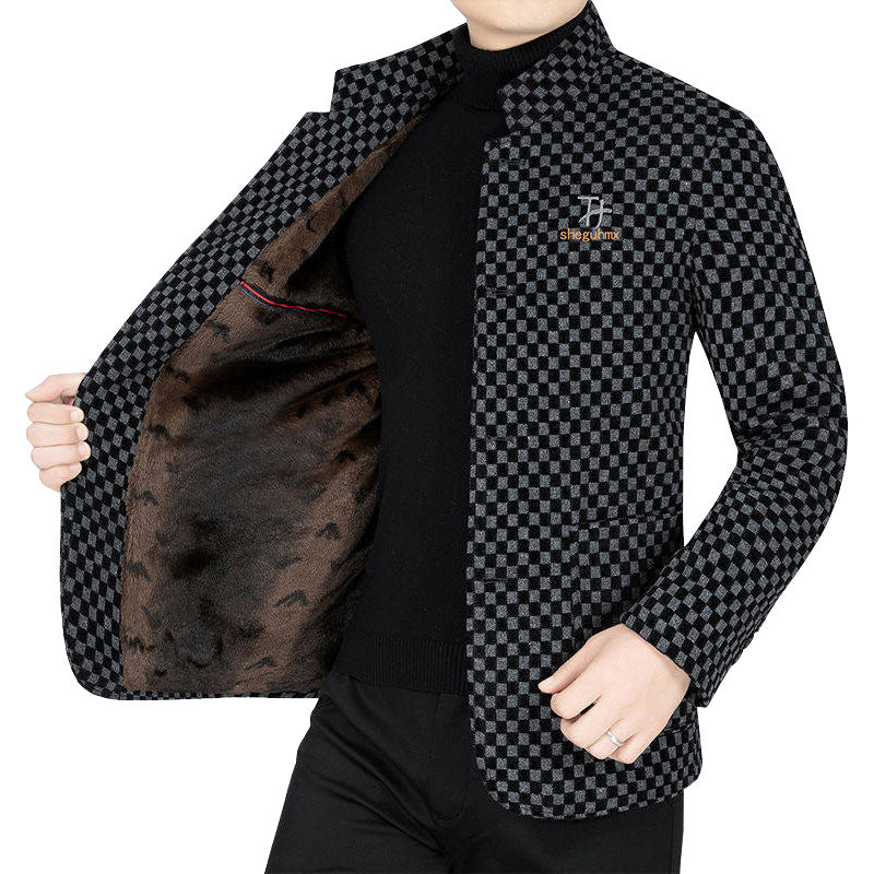 Men's blazer with checkerboard pattern and stand-up collar half-lined Mune Fashion