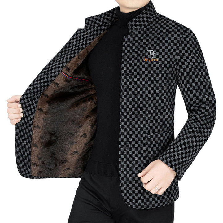 Men's blazer with checkerboard pattern and stand-up collar half-lined Mune Fashion