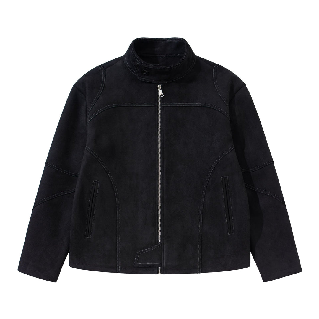 Men's short jacket in suede leather look with stand-up collar and distinctive dividing seam Mune Fashion