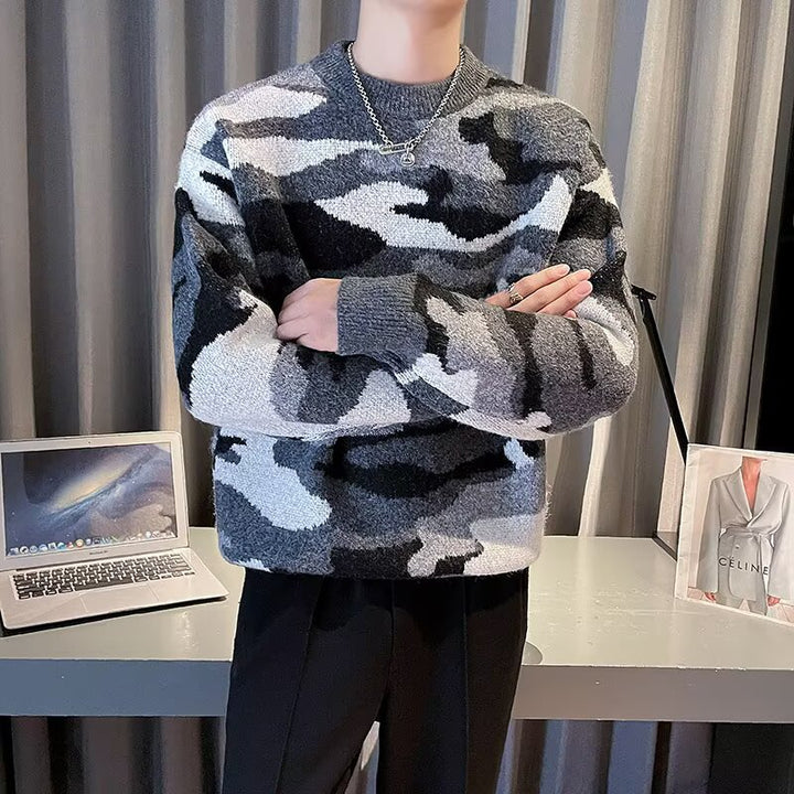 Men's Cozy Chunky Knit Sweater with Camouflage Pattern Mune Fashion