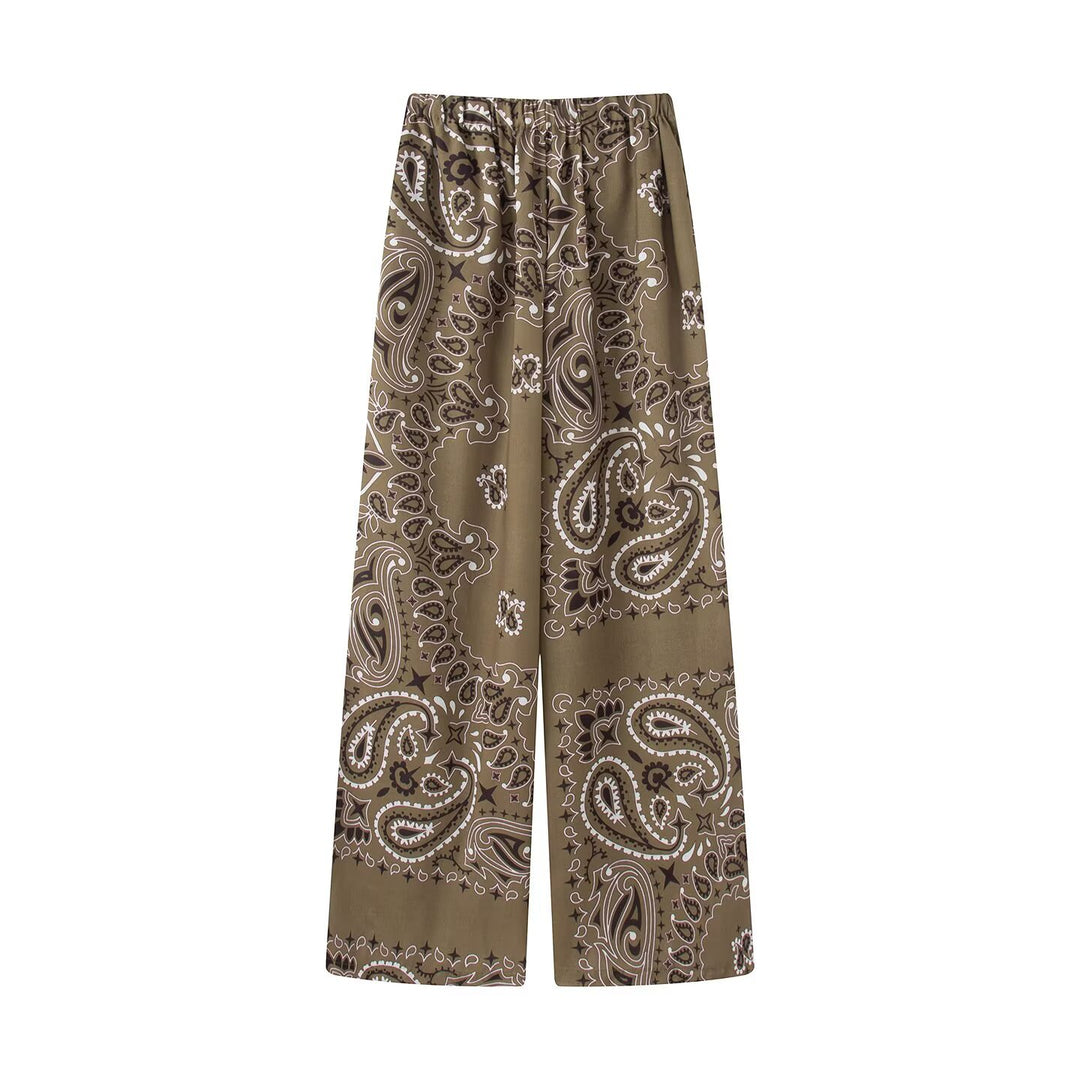 Women Light Palazzo Sleep Pants with Paisley Print and Elastic Waist Mune Fashion
