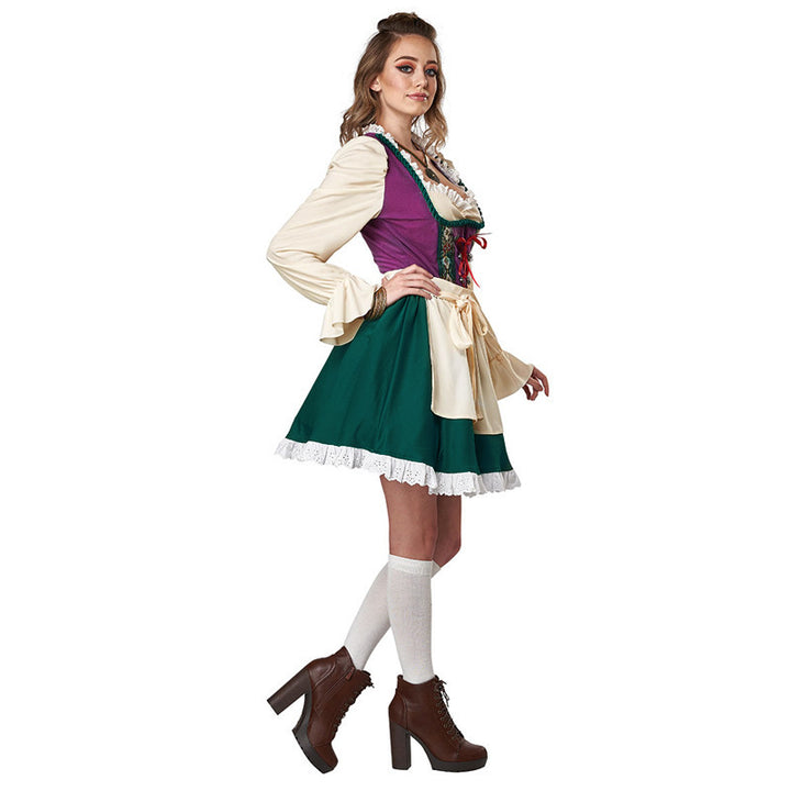 Women’s traditional dirndl dress with apron, laced corset, and ruffled sleeves Mune Fashion