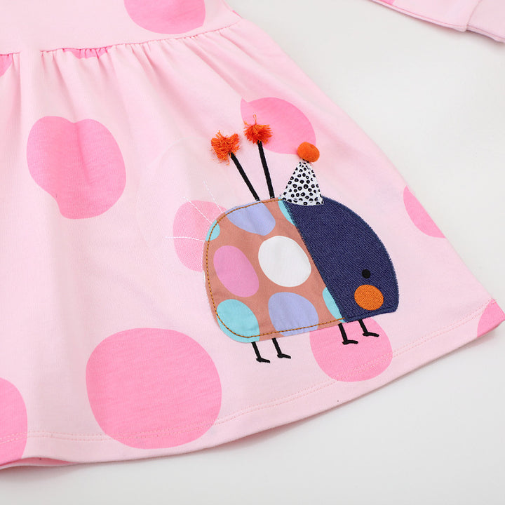 Girl Long Sleeve Dress with Fun Beetle Motif Mune Fashion