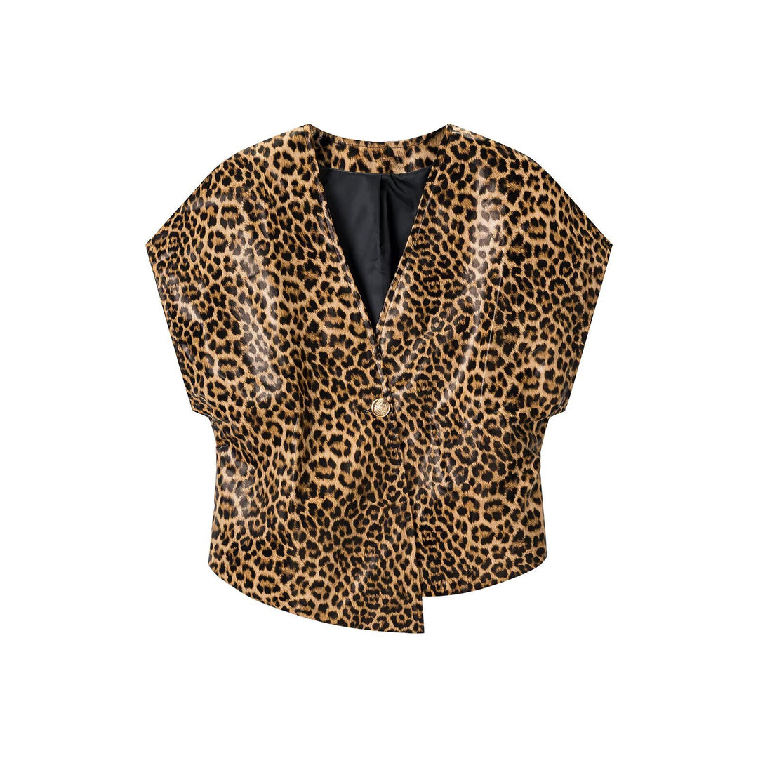 Women Tailored Blazer Vests with Deep V-Neck and Leopard Print Mune Fashion