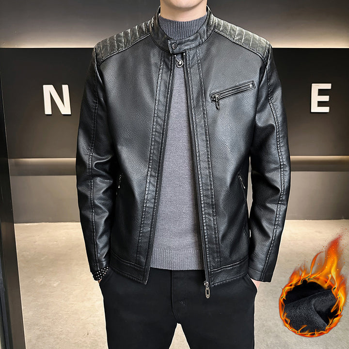 Men's Stylish Faux Leather Jacket with Practical Stand-Up Collar Mune Fashion
