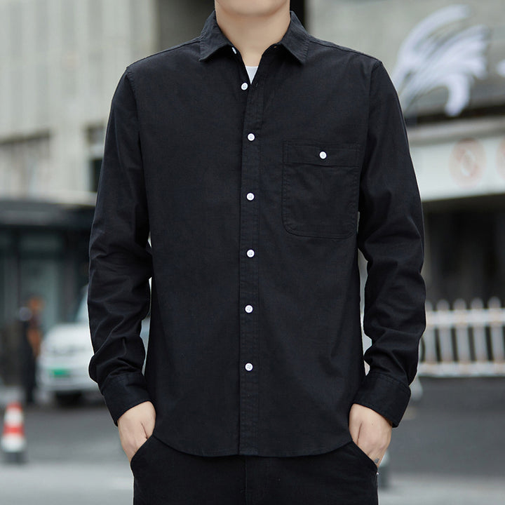 Men's Casual Oxford Shirt with Chest Pocket and Kent Collar Mune Fashion