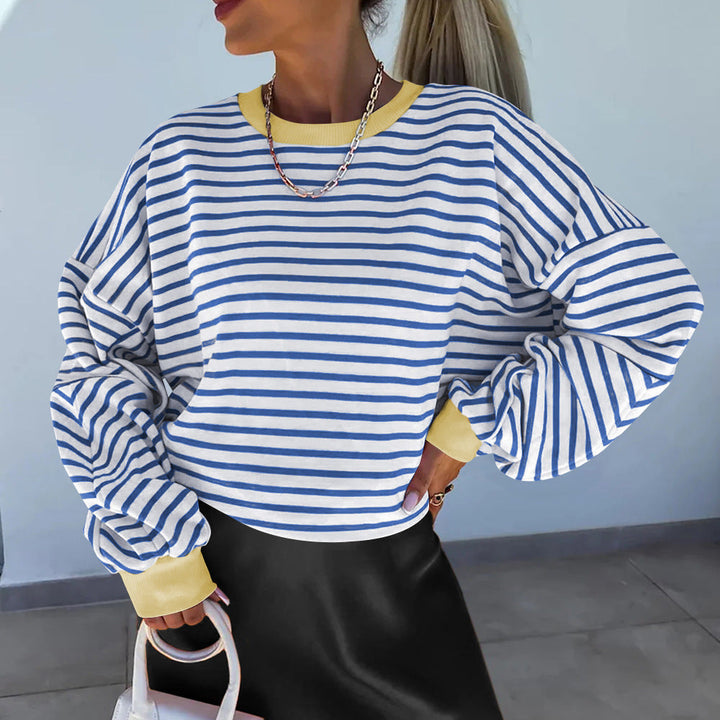 Women's casual striped sweatshirt with boxy cut and contrasting finishes Mune Fashion