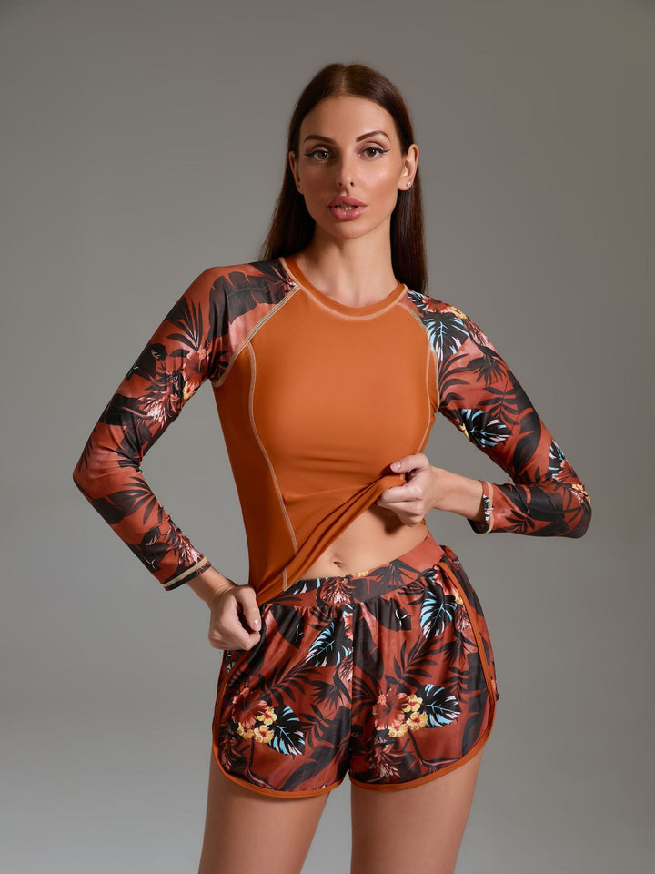 Women's Athletic Surf Suit Set with Floral Design and Seamless Cut Mune Fashion