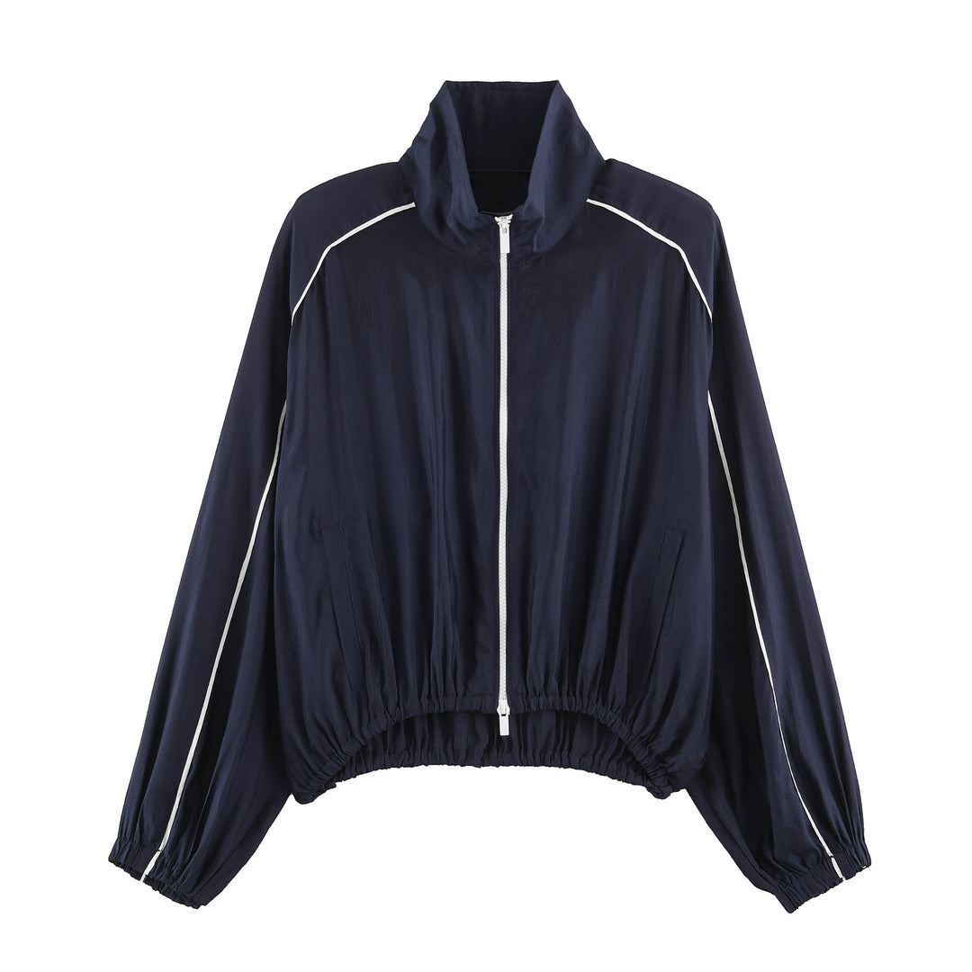Women's Lightweight Cropped Bomber Jacket with Funnel Neck and Elastic Hem Mune Fashion