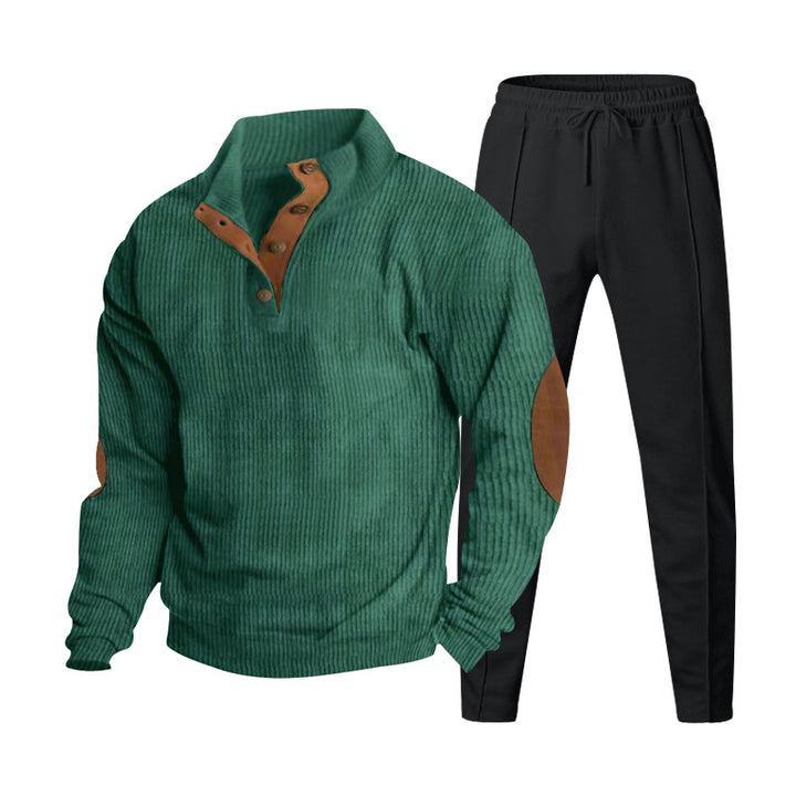 Men's Structured Henley Loungewear Set with Elbow Patches & Tapered Jogger Pants Mune Fashion