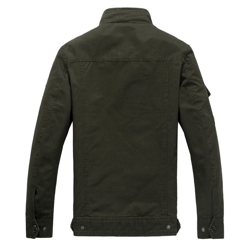 Men's nan canvas field jacket made of sturdy cotton twill with shoulder flaps, multiple pockets, and stand-up collar Mune Fashion