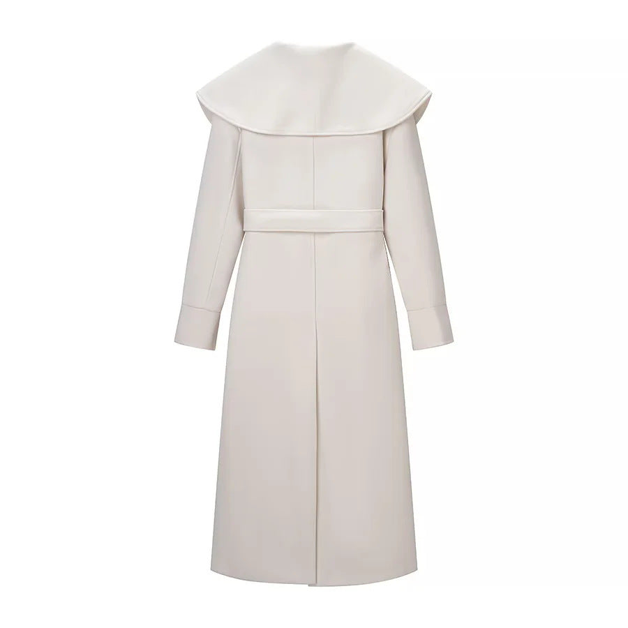 Women's longer wrap absolute coat with voluminous shawl collar and waist belt Mune Fashion