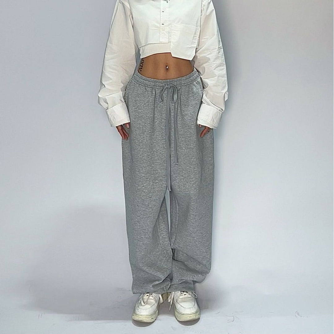 Women's wide cut lounge pants with high waistband, extra wide leg and drawstring Mune Fashion