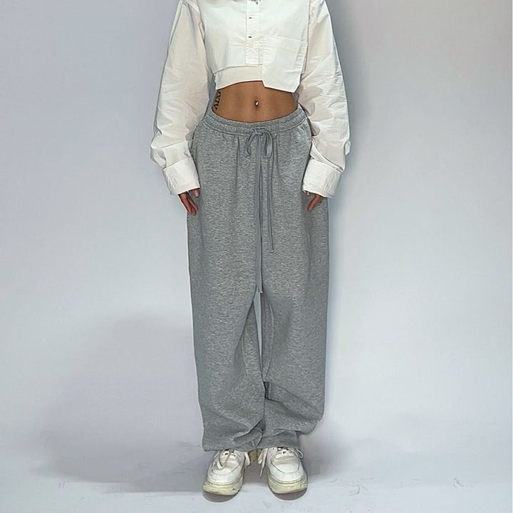 Women's wide cut lounge pants with high waistband, extra wide leg and drawstring Mune Fashion