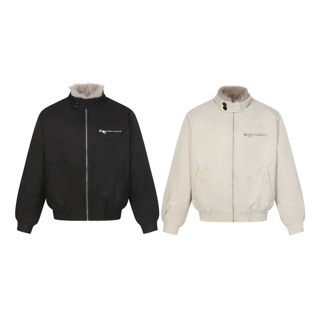 Men's short bomber-style jacket with quilted insulation and faux fur stand-up collar Mune Fashion