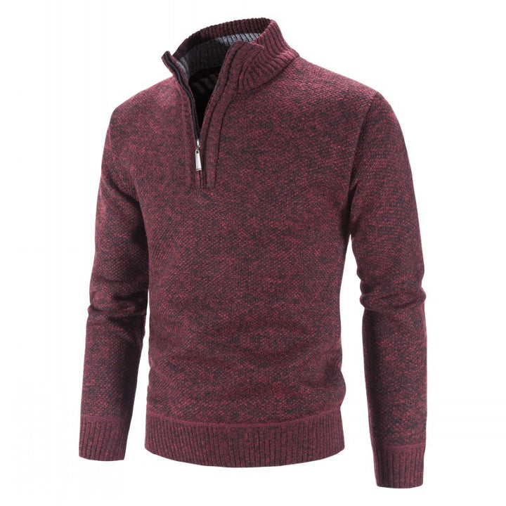 Men's knit sweater with half zip, high collar and structured waffle knit look Mune Fashion