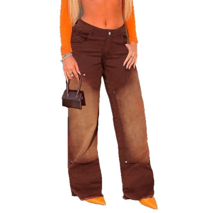 Women wide patchwork jeans with high waist and frayed hem Mune Fashion