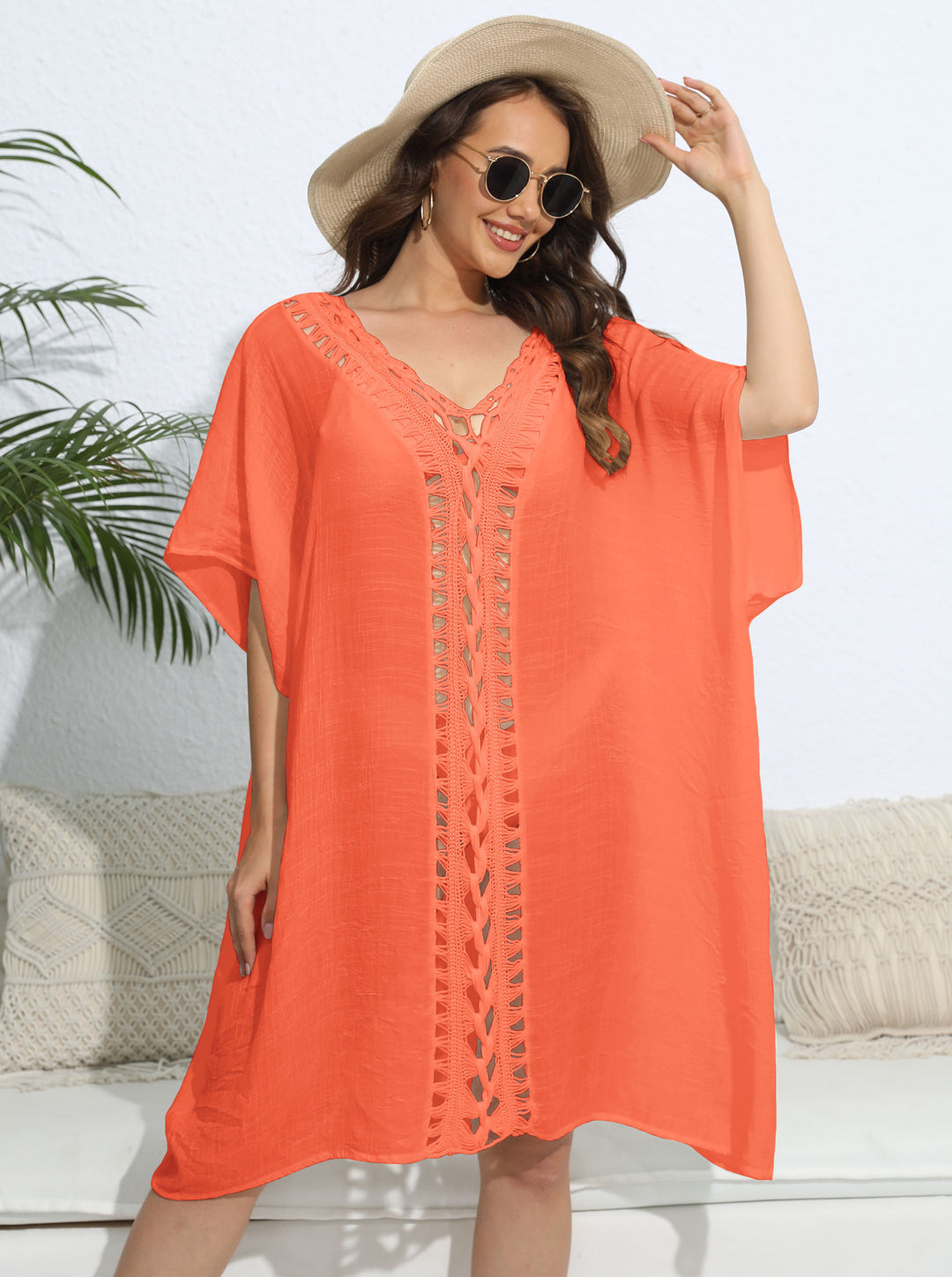 Women's airy kaftan with delicate crochet pattern Mune Fashion