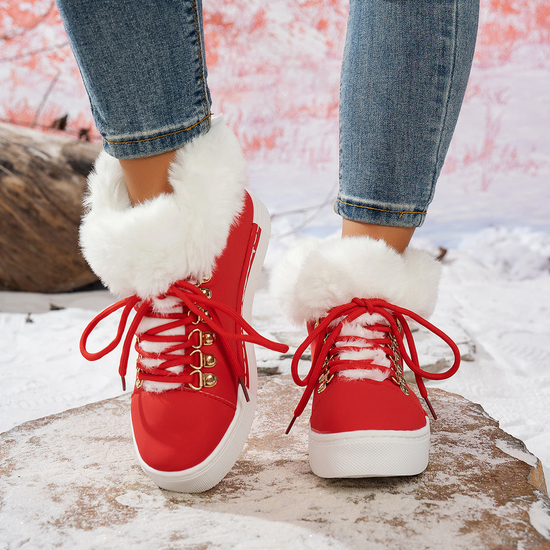 Ladies' Winter Sneaker Ankle Boot with Faux Fur Collar and Platform Mune Fashion