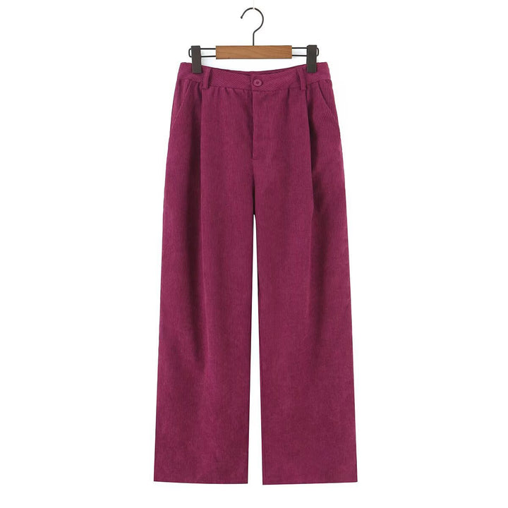 Women High-Waisted Cord Pants with Wide Leg and Pleats Mune Fashion