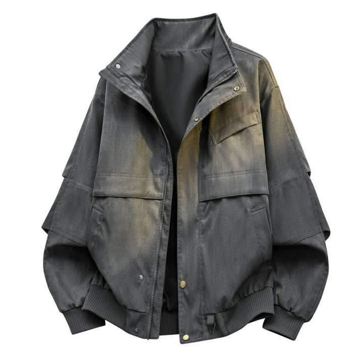 Men's urban canvas utility jacket with high collar, large flap pockets, and elastic hem Mune Fashion