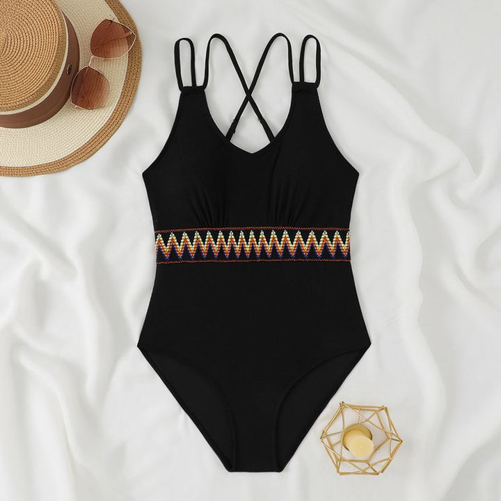 Women's One-Piece Swimsuit with Stylish Back Cutout and Decorative Cuff Mune Fashion