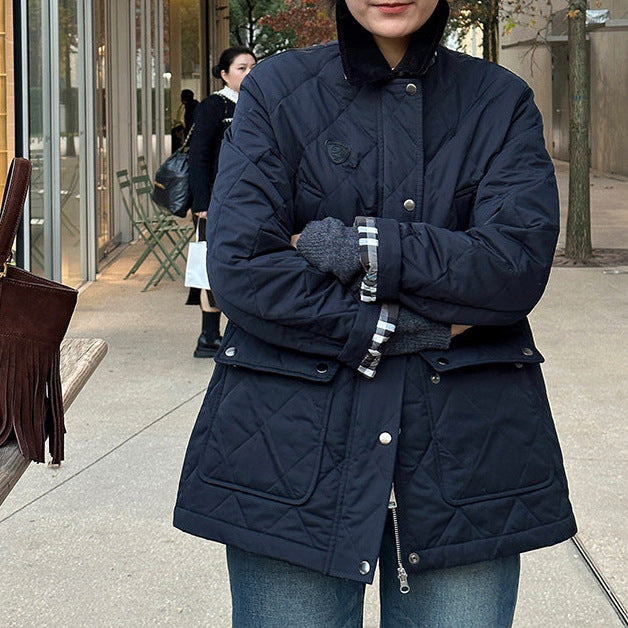 Women's Fashion Quilted Jacket with High Collar and Large Pockets Mune Fashion