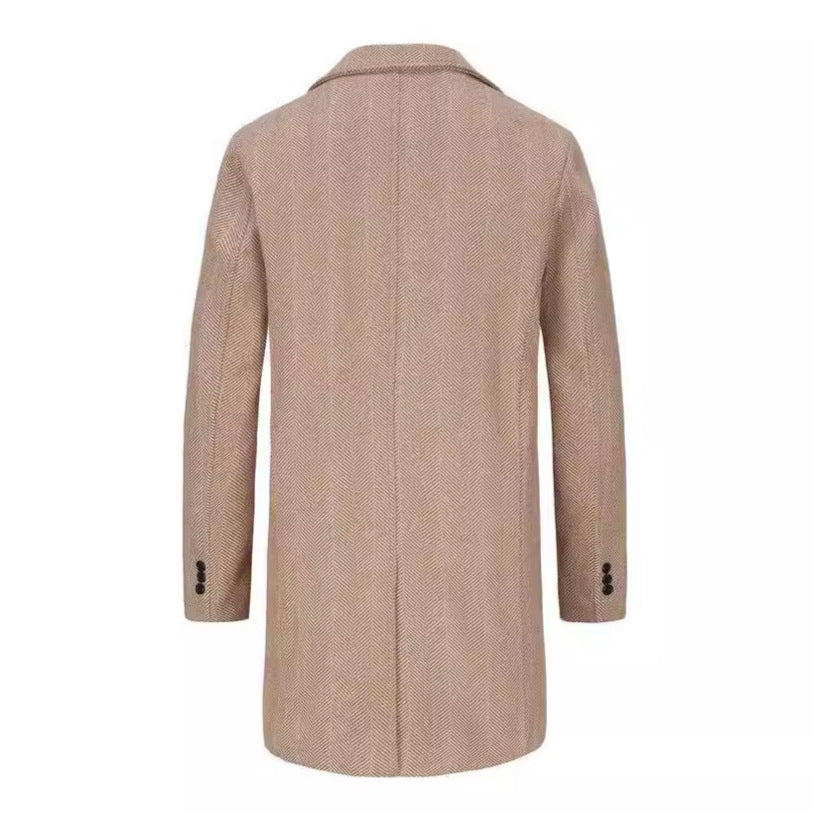 Men's Double-breasted Wool Coat with Herringbone Pattern Mune Fashion