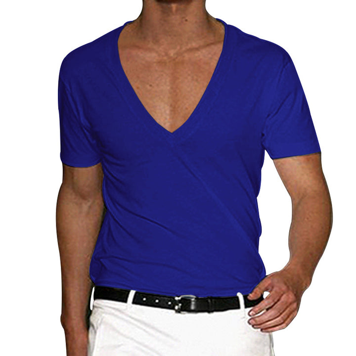 Men's deep V-neck short sleeve shirt made of cotton stretch with a tailored fit Mune Fashion